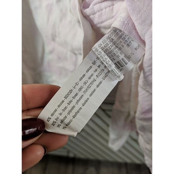 ZARA Women's Pink White Tie Dye Button Up Puff Sleeve Collar Long SleeSize Large - Picture 5 of 6